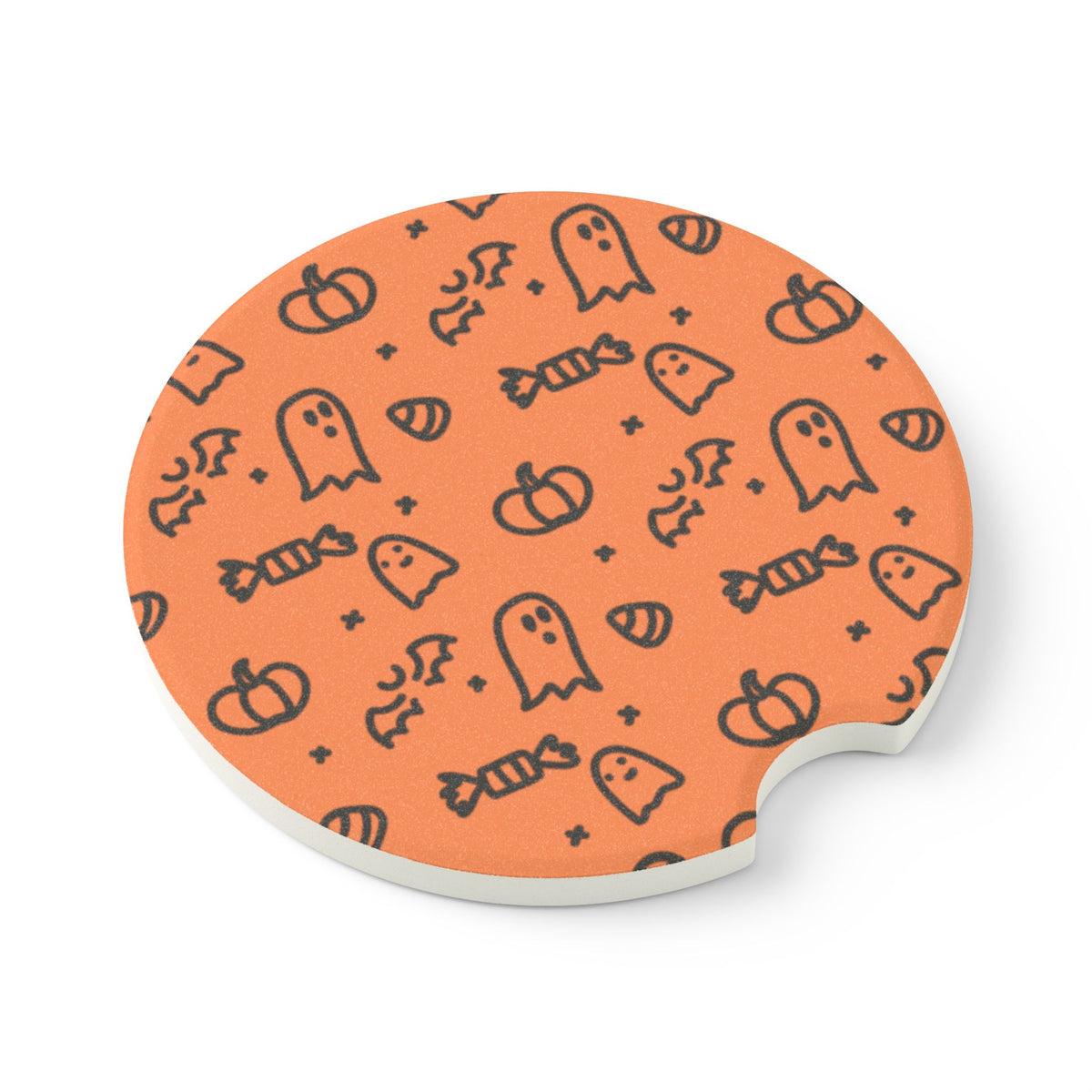 Fun Fetti Halloween Soapstone Car Coaster - Cute Ghosts & Pumpkins Drink Holder