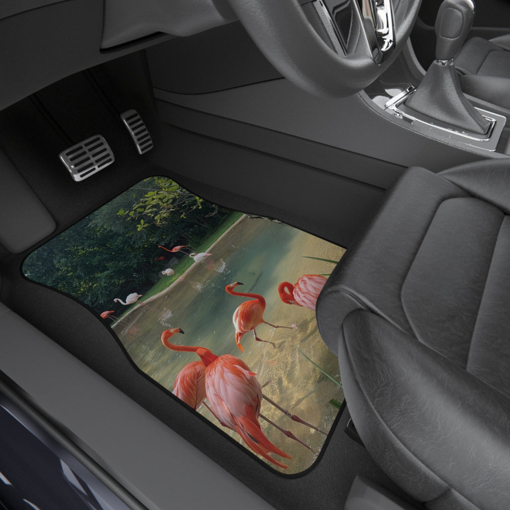 Tropical Flamingo Pond Car Mats — Tropical Front Seat Floor Mats (Set of 2)