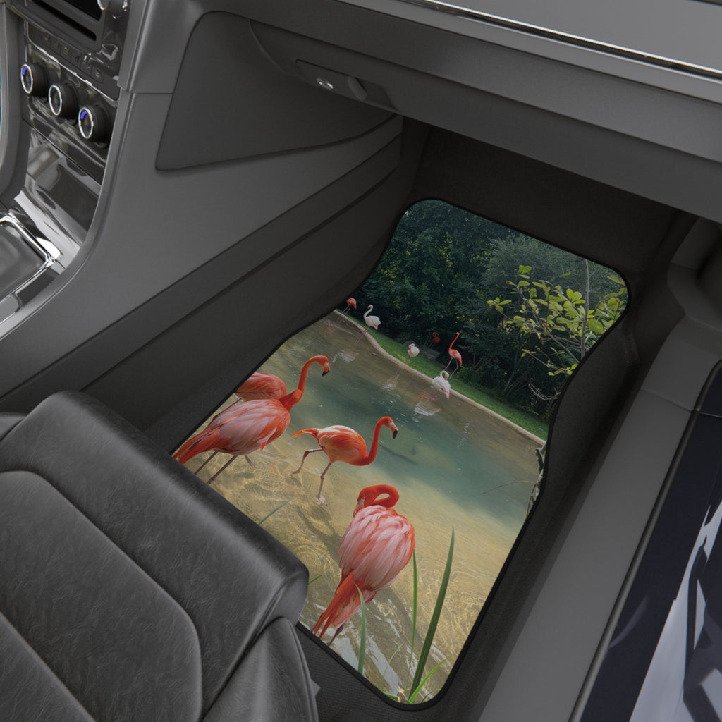 Tropical Flamingo Pond Car Mats — Tropical Front Seat Floor Mats (Set of 2)