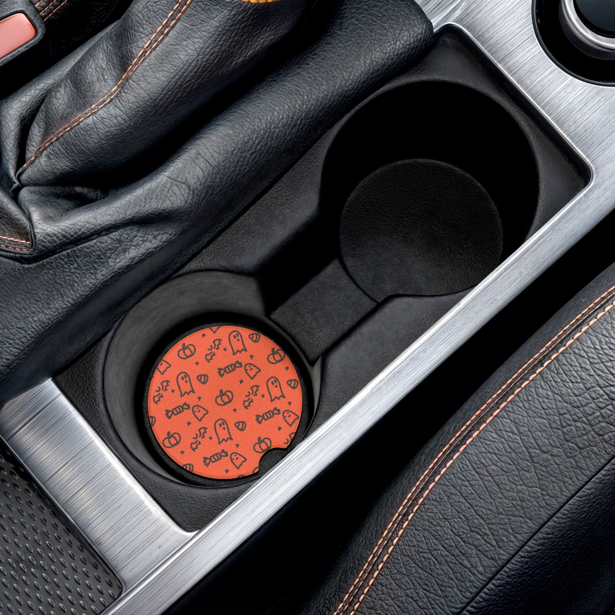 Halloween Design Soapstone Car Coaster - Cute Ghosts & Pumpkins Drink Holder