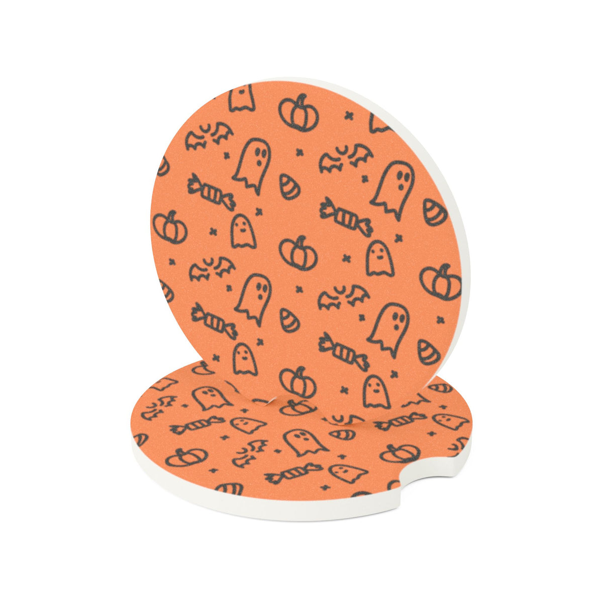 Fun Fetti Halloween Soapstone Car Coaster - Cute Ghosts & Pumpkins Drink Holder