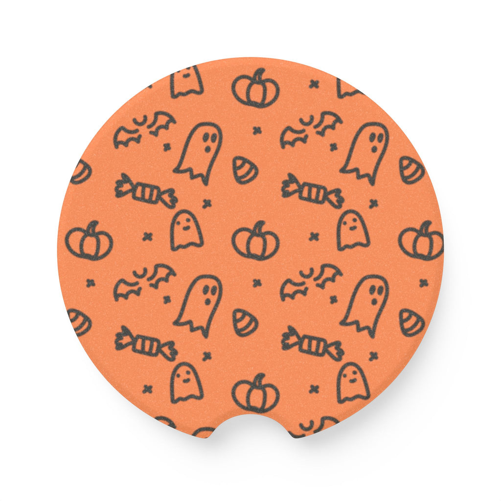Fun Fetti Halloween Soapstone Car Coaster - Cute Ghosts & Pumpkins Drink Holder