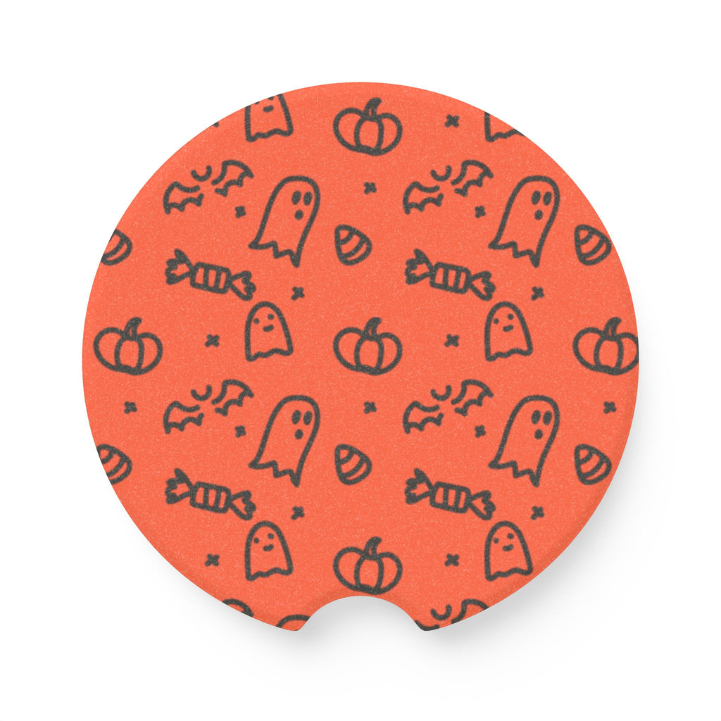 Halloween Design Soapstone Car Coaster - Cute Ghosts & Pumpkins Drink Holder
