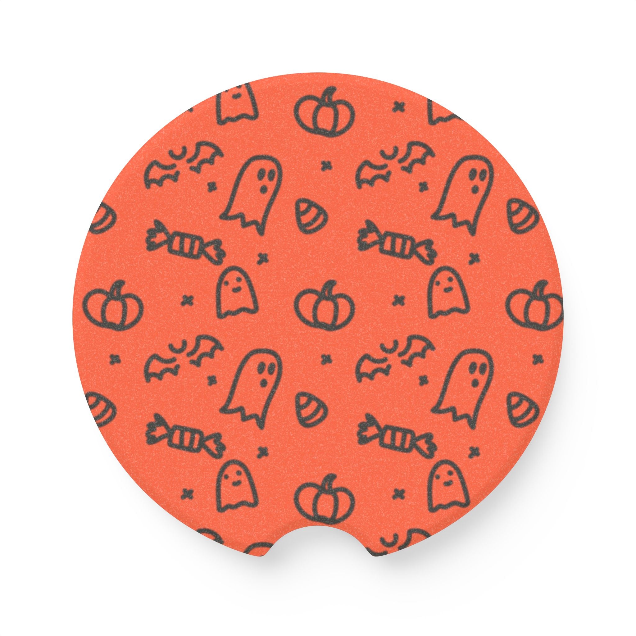 Halloween Design Soapstone Car Coaster - Cute Ghosts & Pumpkins Drink Holder