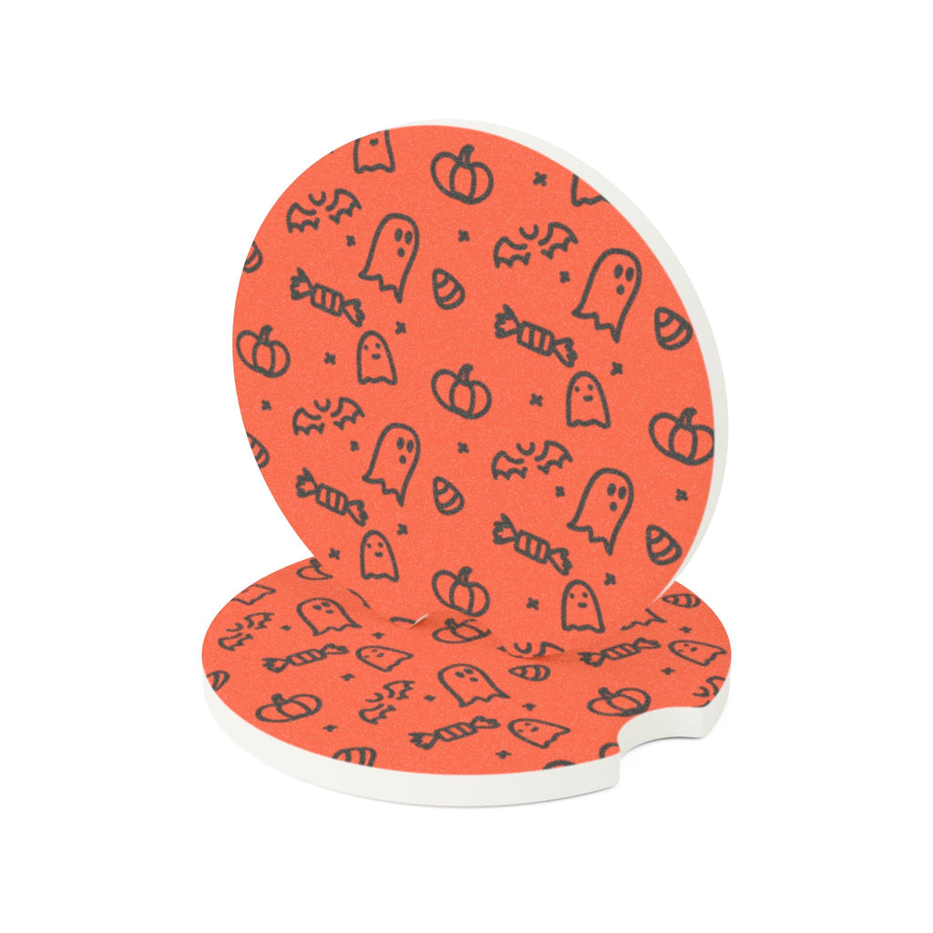 Halloween Design Soapstone Car Coaster - Cute Ghosts & Pumpkins Drink Holder