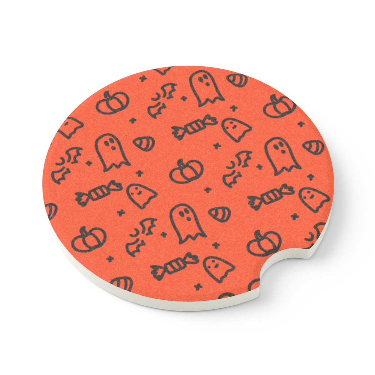 Halloween Design Soapstone Car Coaster - Cute Ghosts & Pumpkins Drink Holder
